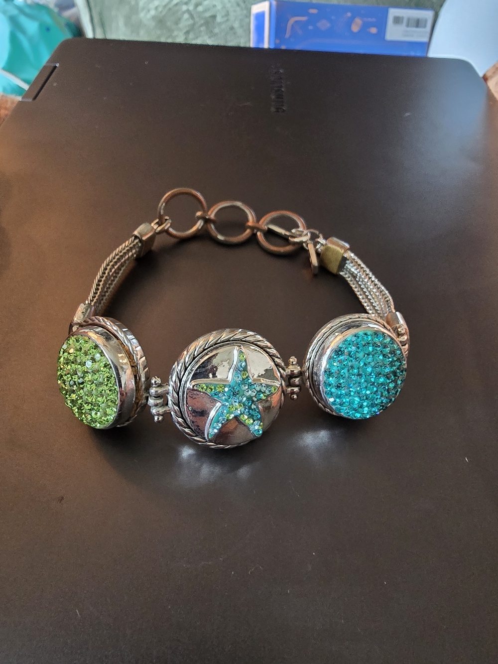 Ginger Snaps Silver Tone Interchangeable Snap Bracelet with Starfish & Druzy